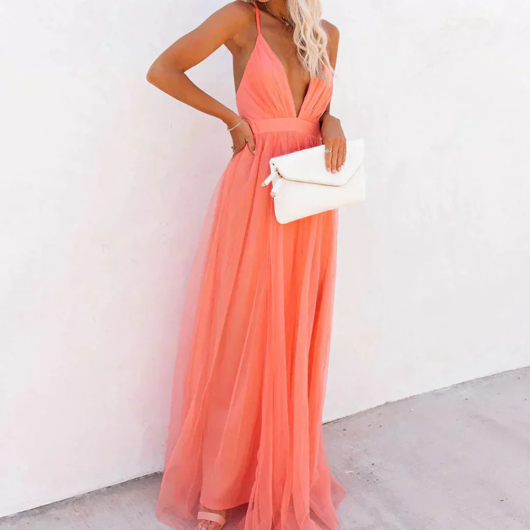 Juliana | Vestido largo en color coral claro