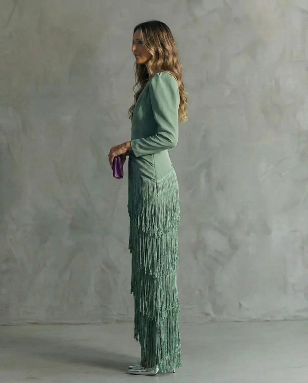 Maria | Elegante vestido con mangas con flecos