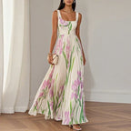 Blanca | Vestido largo de corte A con estampado floral