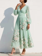Teresa | Vestido midi floral verde claro