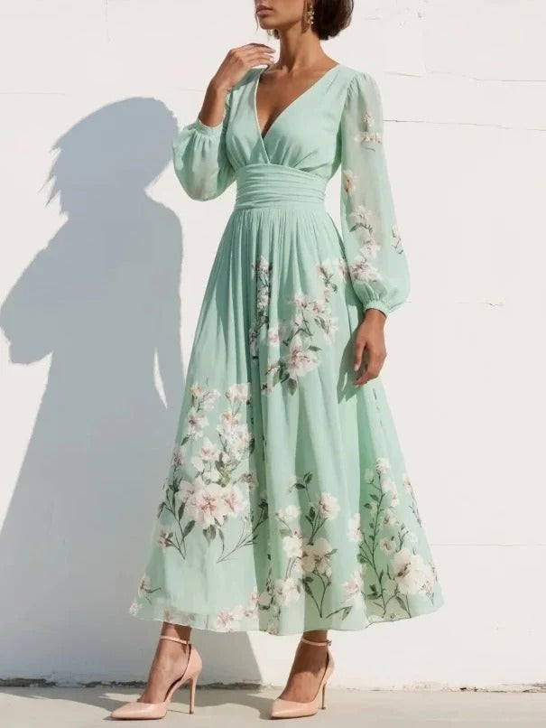 Teresa | Vestido midi floral verde claro