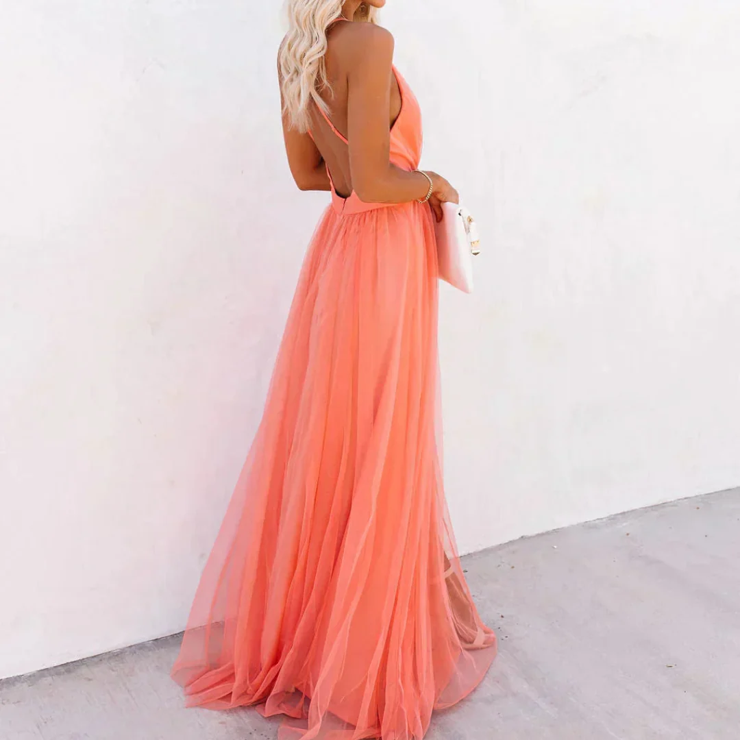 Juliana | Vestido largo en color coral claro