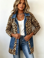 Fabiana | Chaqueta larga vaquera con paneles de contraste y estampado de leopardo