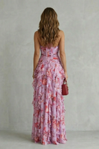 Belén | Vestido largo romántico con escote halter y cascada de rosas