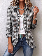 Carla | Chaqueta abotonada con volantes y estampado de cuadros vichy