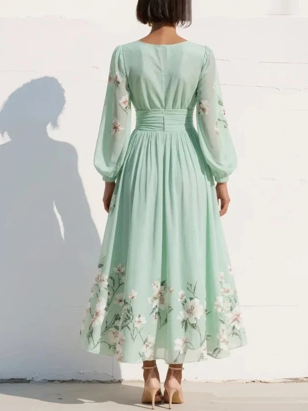 Teresa | Vestido midi floral verde claro