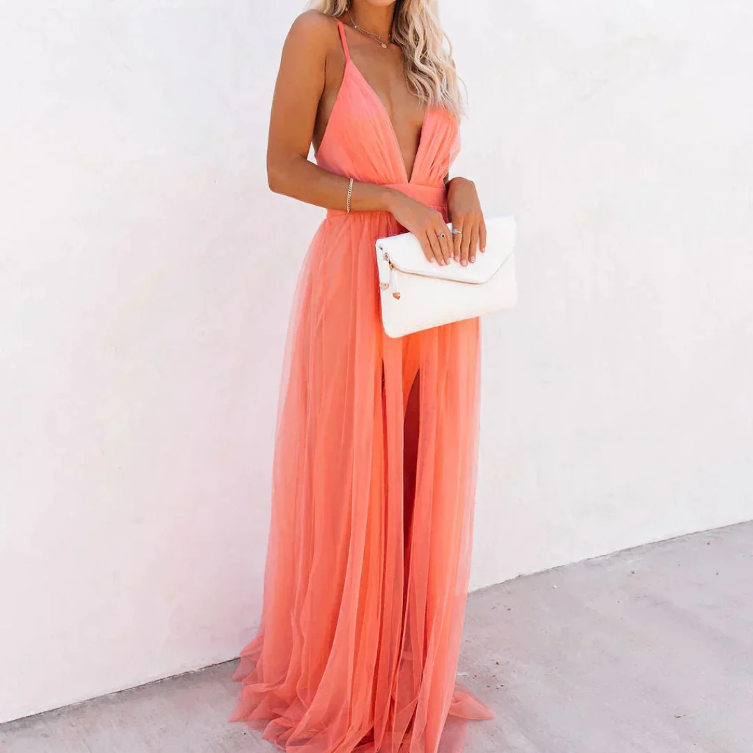 Juliana | Vestido largo en color coral claro