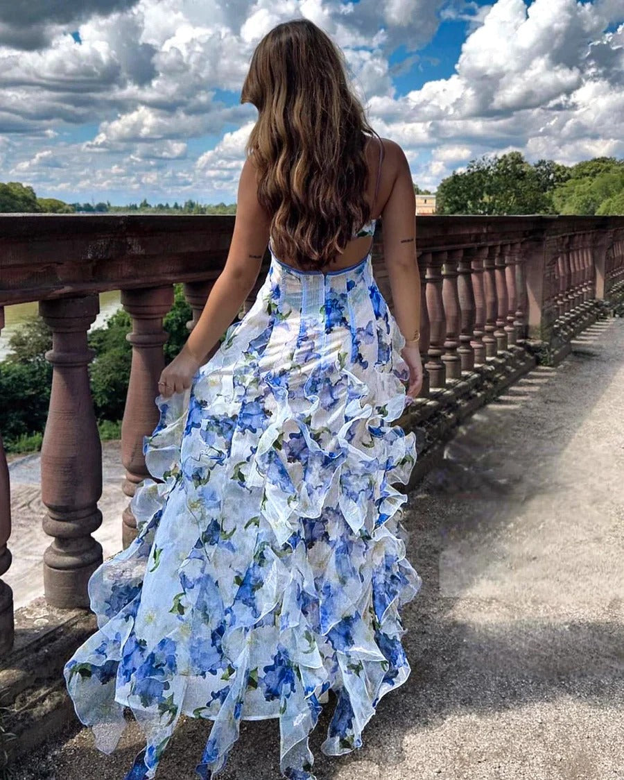 Rosa | Vestido midi floral con volantes