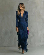 Maria | Elegante vestido con mangas con flecos