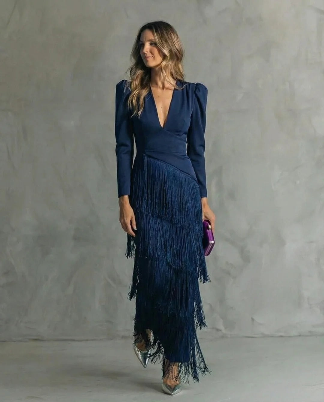 Maria | Elegante vestido con mangas con flecos