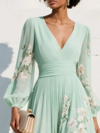 Teresa | Vestido midi floral verde claro