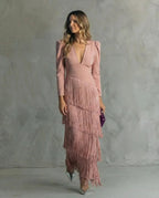 Maria | Elegante vestido con mangas con flecos