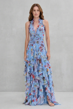 Belén | Vestido largo romántico con escote halter y cascada de rosas